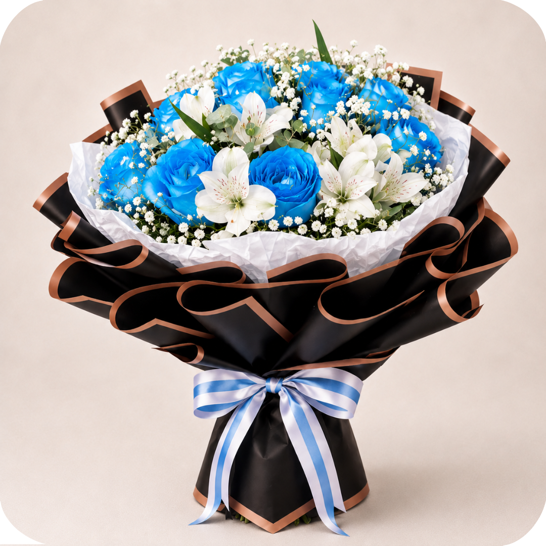 Buqu� Encanto Azul com 12 Rosas