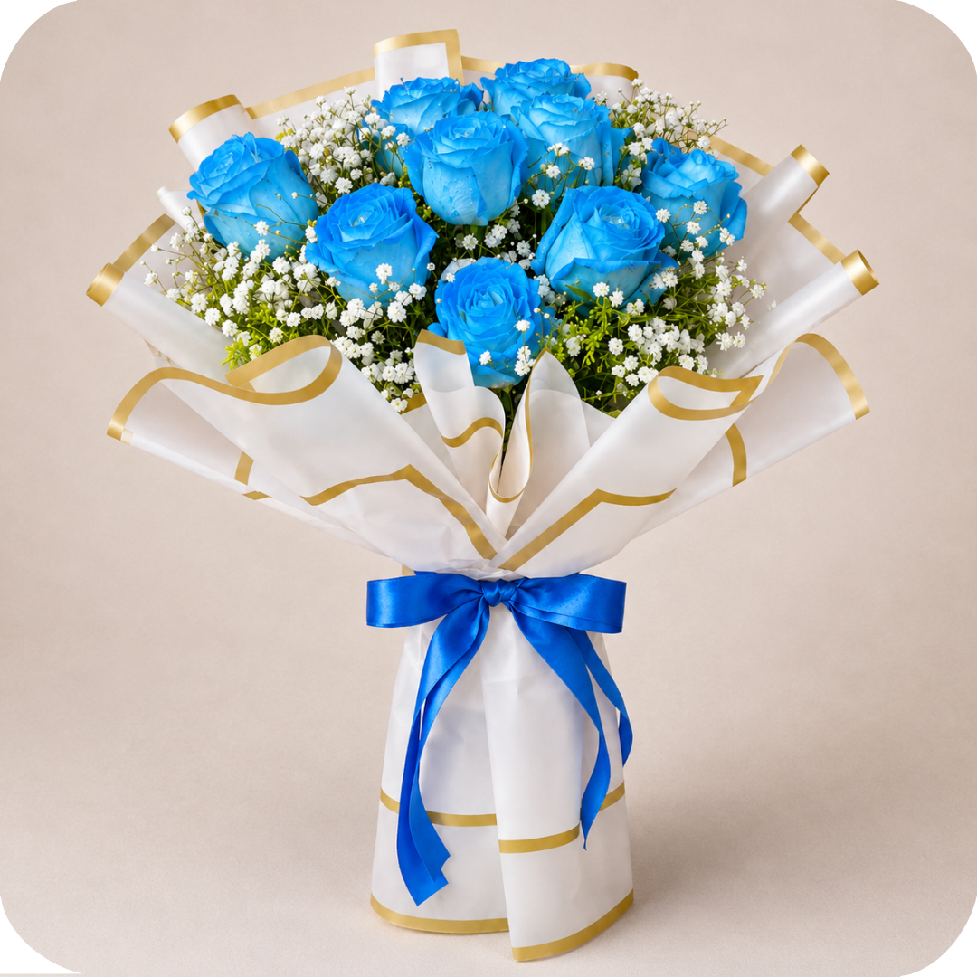 Buqu� Encanto Azul com 09 Rosas